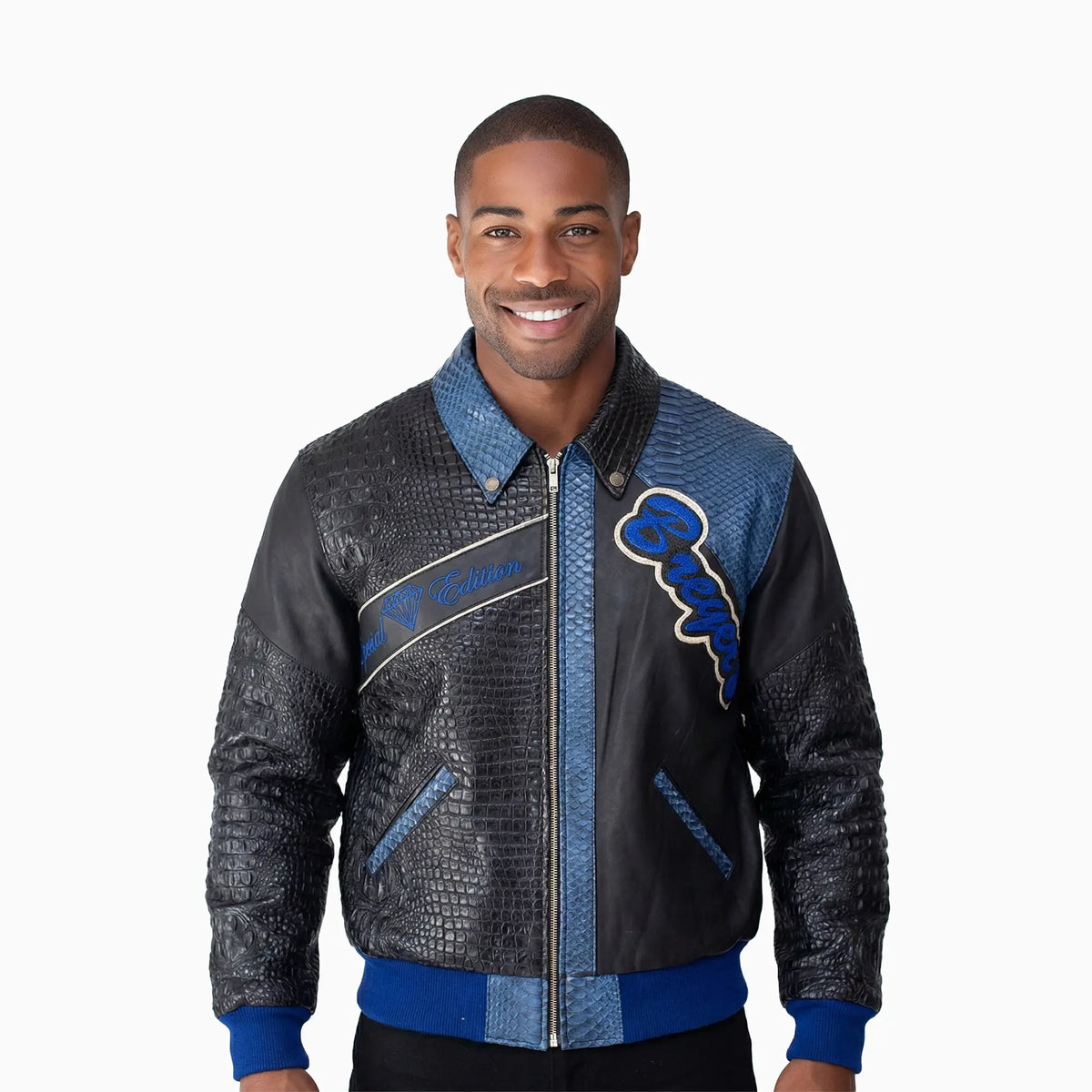 Breyer's Special Rebel Refined Edition Black Blue Combo Leather Jacket