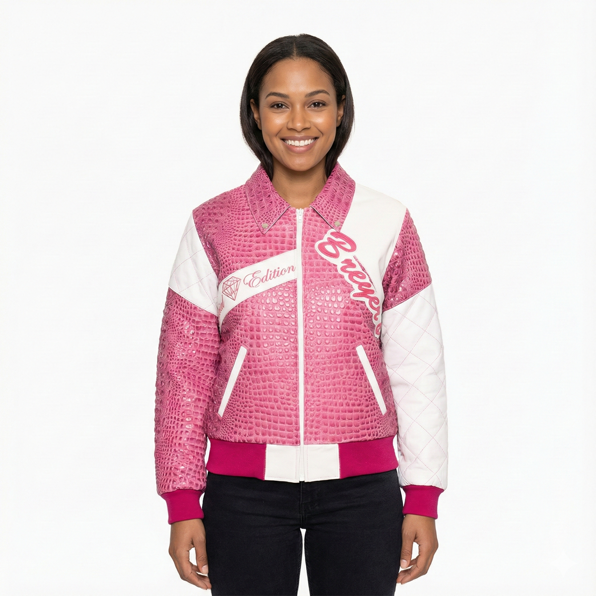 Breyer's Special Rebel Refined Edition Pink White Combo Leather Jacket