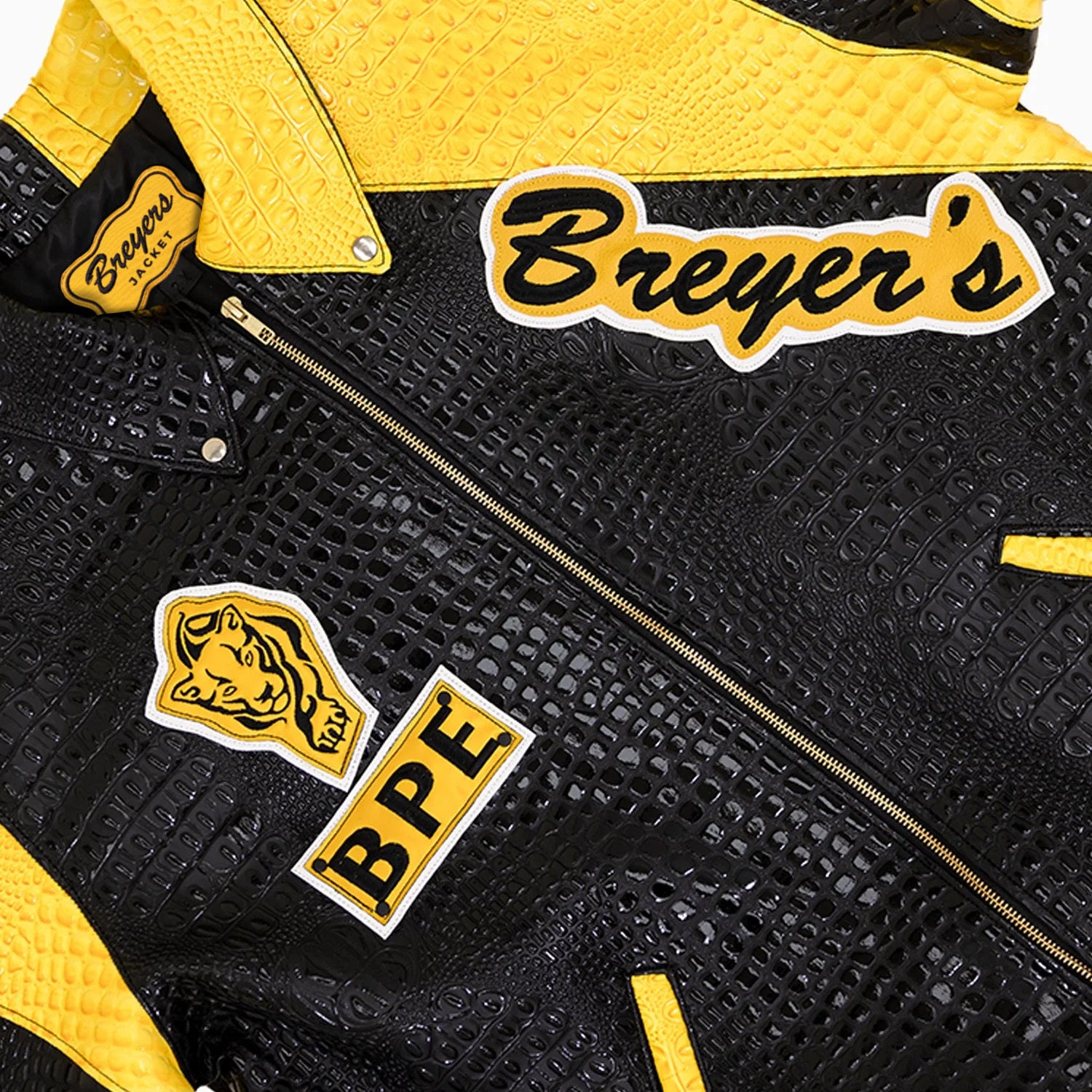 Breyer's Majestic Spirit Black Yellow Pattern Bomber Leather Jacket